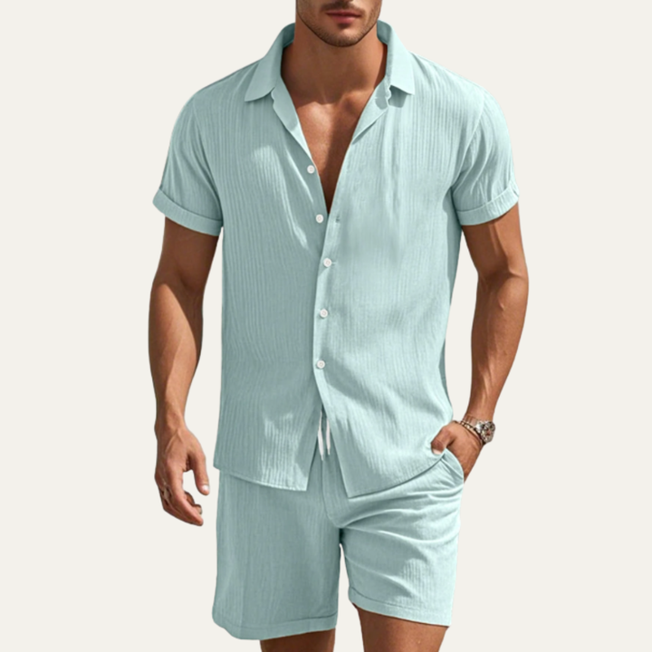 The Pinefield Men’s Summer Co Ord Set – Button Up Shirt &amp; Drawstring Shorts