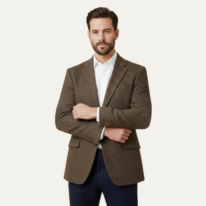 The Verona Men’s Single Breasted Herringbone Tweed Blazer