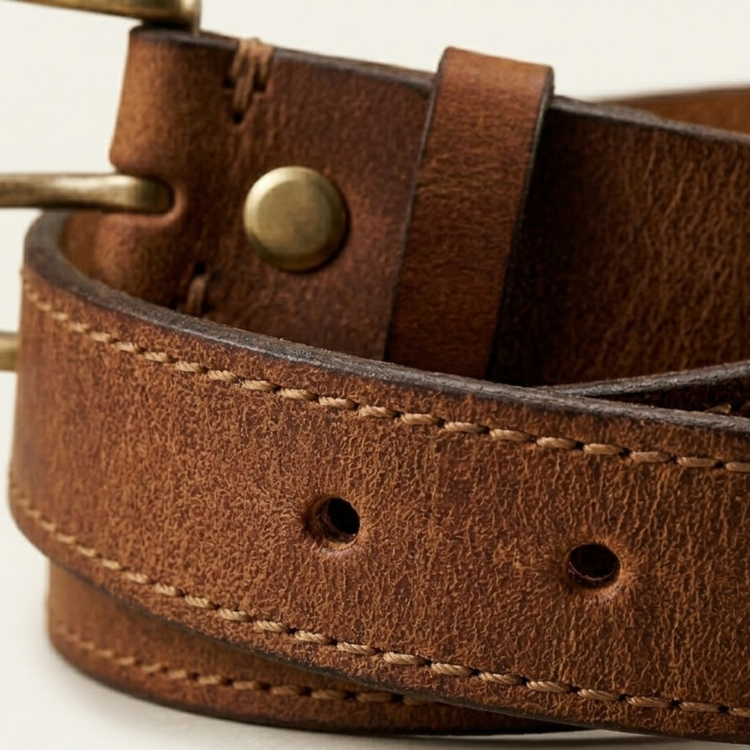 Men’s Thick Cowhide Leather Belt with Metal Pin Buckle