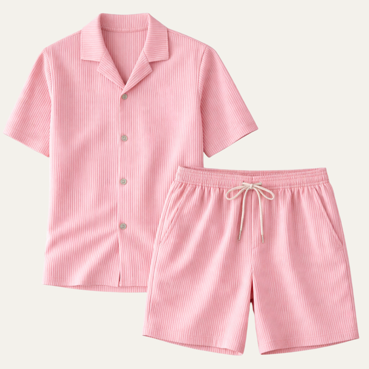 The Brookmill Men’s Ribbed Summer Set – Shirt &amp; Shorts