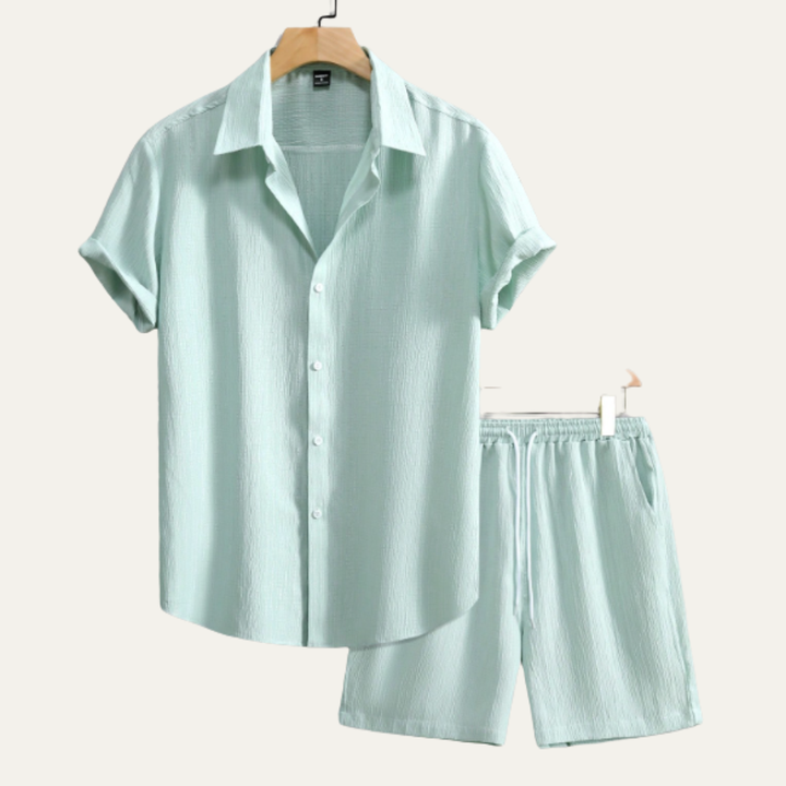 The Pinefield Men’s Summer Co Ord Set – Button Up Shirt &amp; Drawstring Shorts