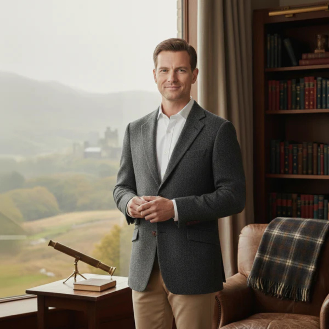 The Verona Men’s Single Breasted Herringbone Tweed Blazer