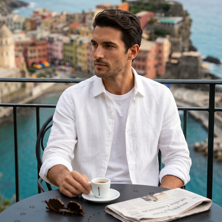 The Woodhall Men’s 100% Linen Italian Style Casual Button Up Shirt