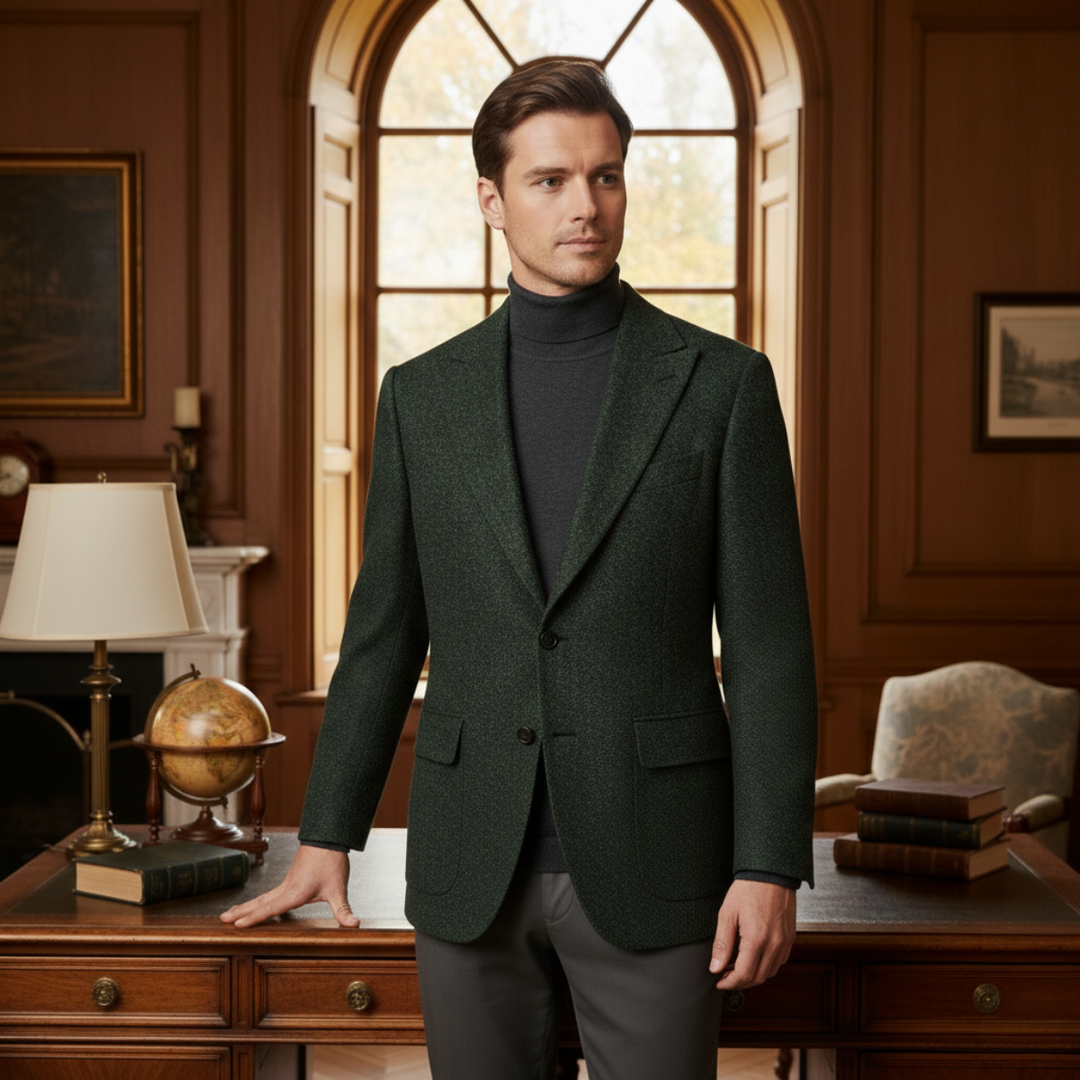 The Rome Men’s Elegant Tailored Tweed Fishbone Blazer Jacket