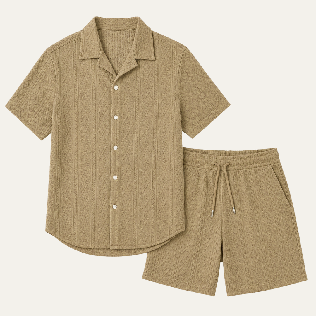 The Willowgate Ridge Men’s Knitted Summer Co Ord Set Shirt &amp; Shorts