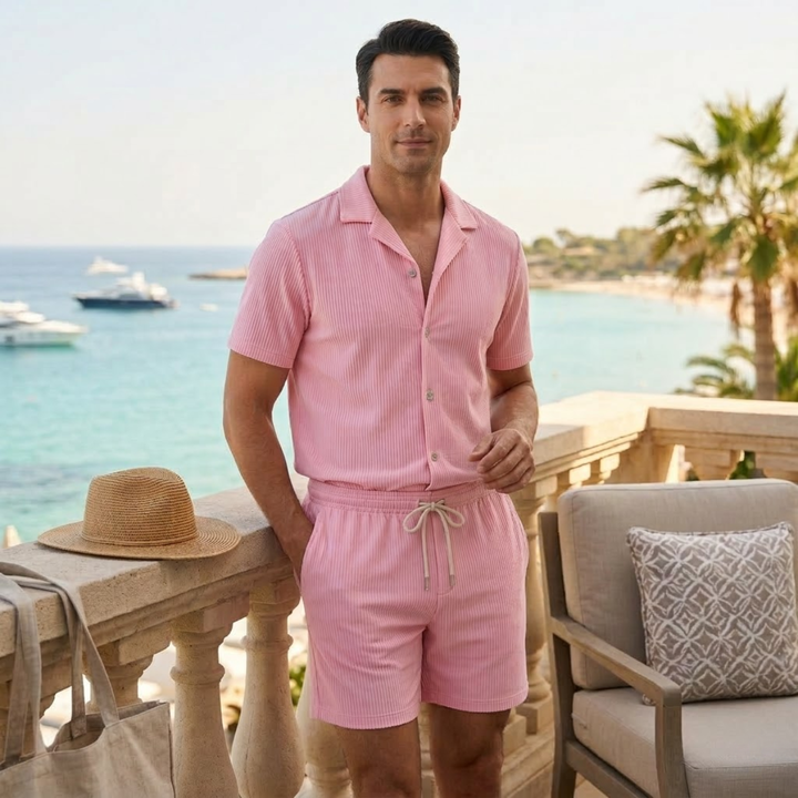 The Brookmill Men’s Ribbed Summer Set – Shirt &amp; Shorts