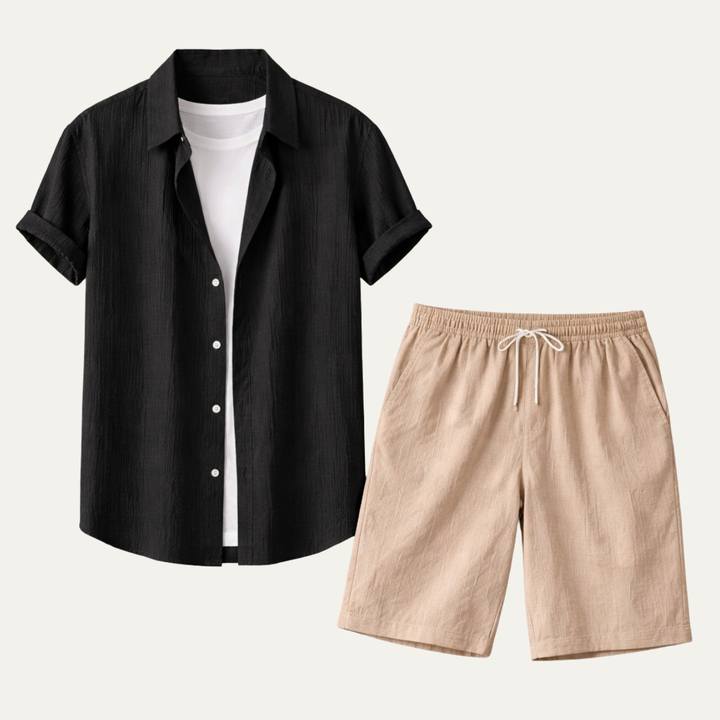 The Pinefield Men’s Summer Co Ord Set – Button Up Shirt &amp; Drawstring Shorts