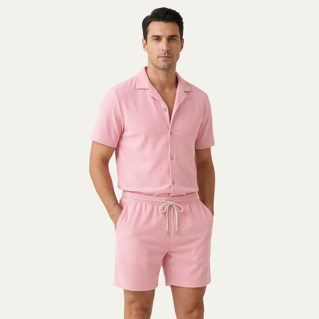 The Brookmill Men’s Ribbed Summer Set – Shirt &amp; Shorts