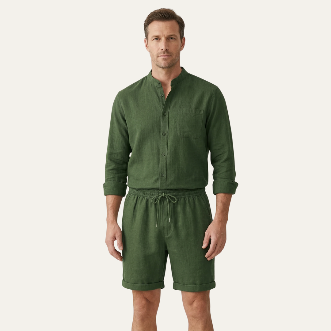 The Glenbrook Park Men’s Cotton Linen Set – Shirt &amp; Shorts