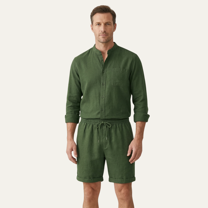 The Glenbrook Park Men’s Cotton Linen Set – Shirt &amp; Shorts