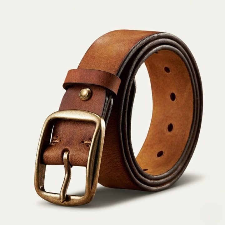Men’s Thick Cowhide Leather Belt with Metal Pin Buckle