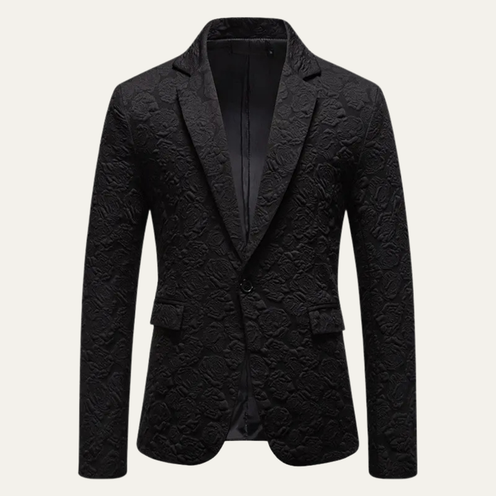 The Ashenford Men’s Slim Fit Rose Pattern Business Blazer – Black
