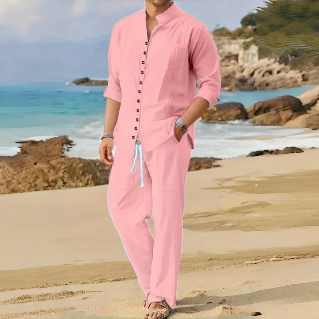 The Woodmere Men’s Retro Cotton &amp; Linen Set – Shirt &amp; Pants
