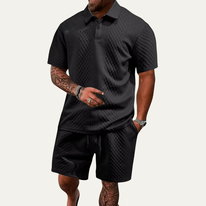 The Surrey Men’s Summer Jacquard Polo &amp; Shorts Set – Lightweight Beach Outfit