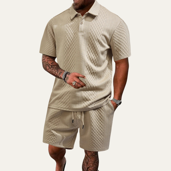 The Surrey Men’s Summer Jacquard Polo &amp; Shorts Set – Lightweight Beach Outfit