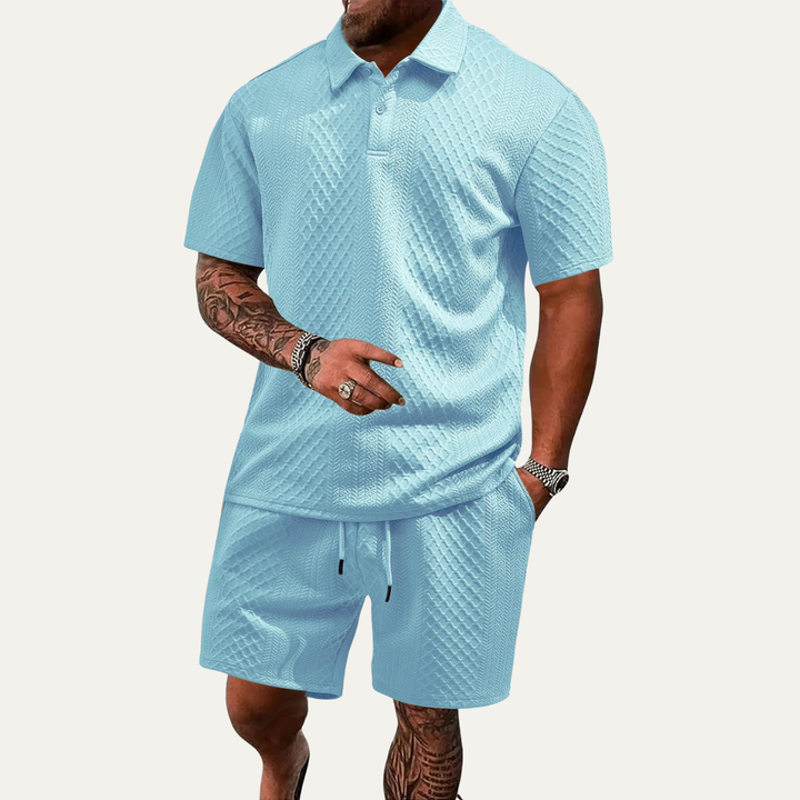 The Surrey Men’s Summer Jacquard Polo &amp; Shorts Set – Lightweight Beach Outfit