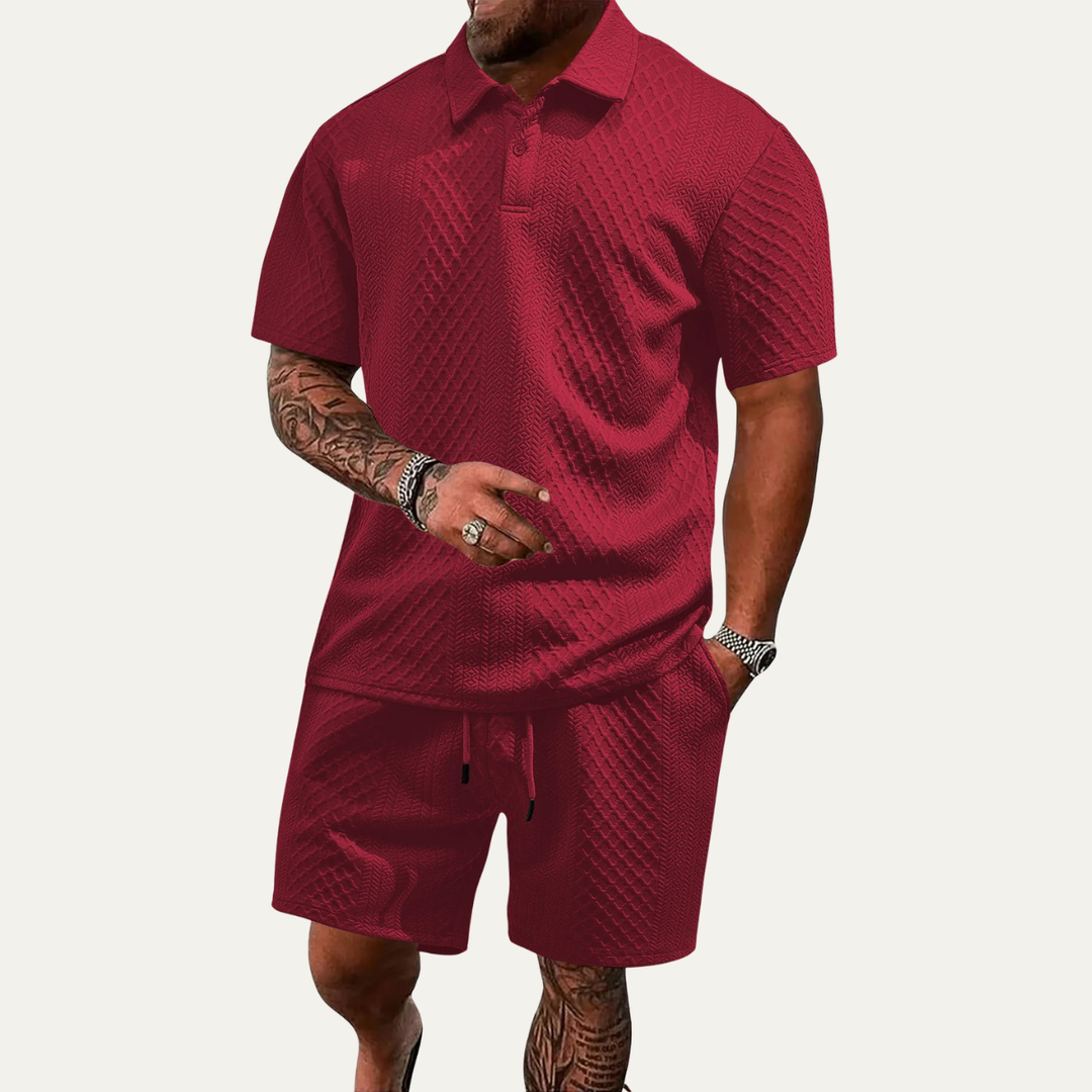 The Surrey Men’s Summer Jacquard Polo &amp; Shorts Set – Lightweight Beach Outfit