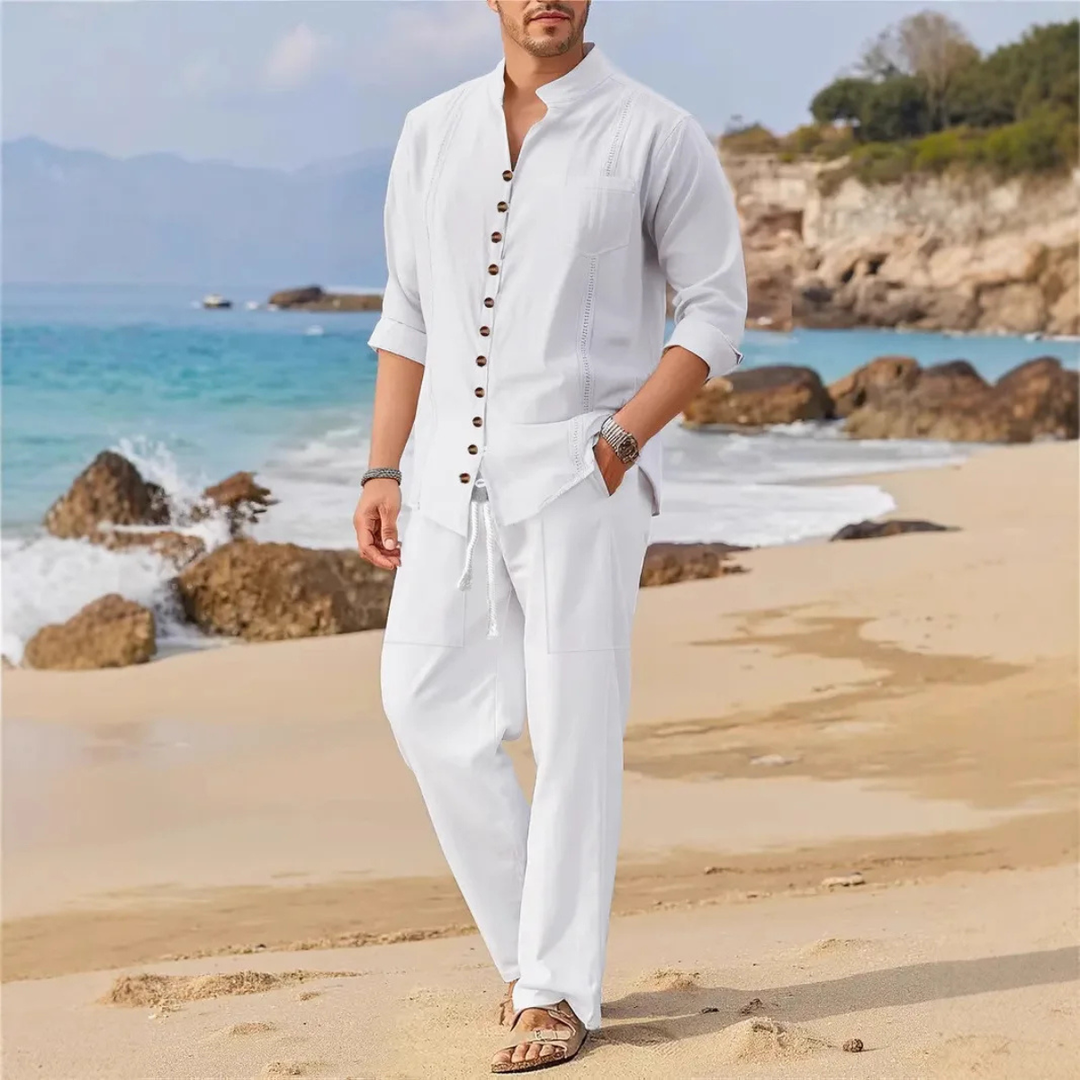 The Woodmere Men’s Retro Cotton &amp; Linen Set – Shirt &amp; Pants