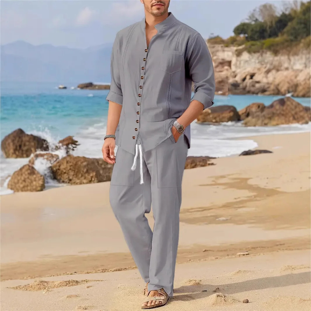 The Woodmere Men’s Retro Cotton &amp; Linen Set – Shirt &amp; Pants