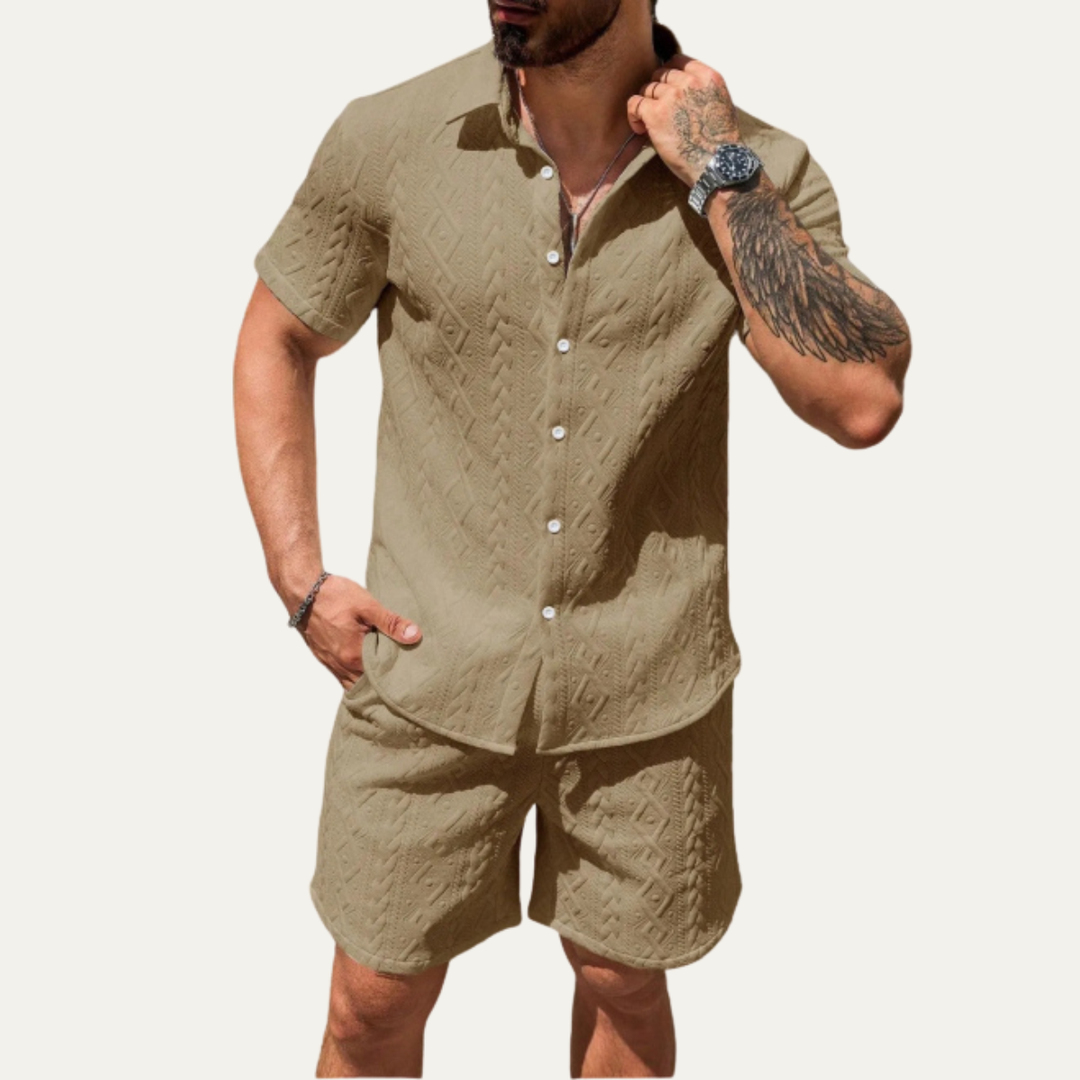 The Willowgate Ridge Men’s Knitted Summer Co Ord Set Shirt &amp; Shorts