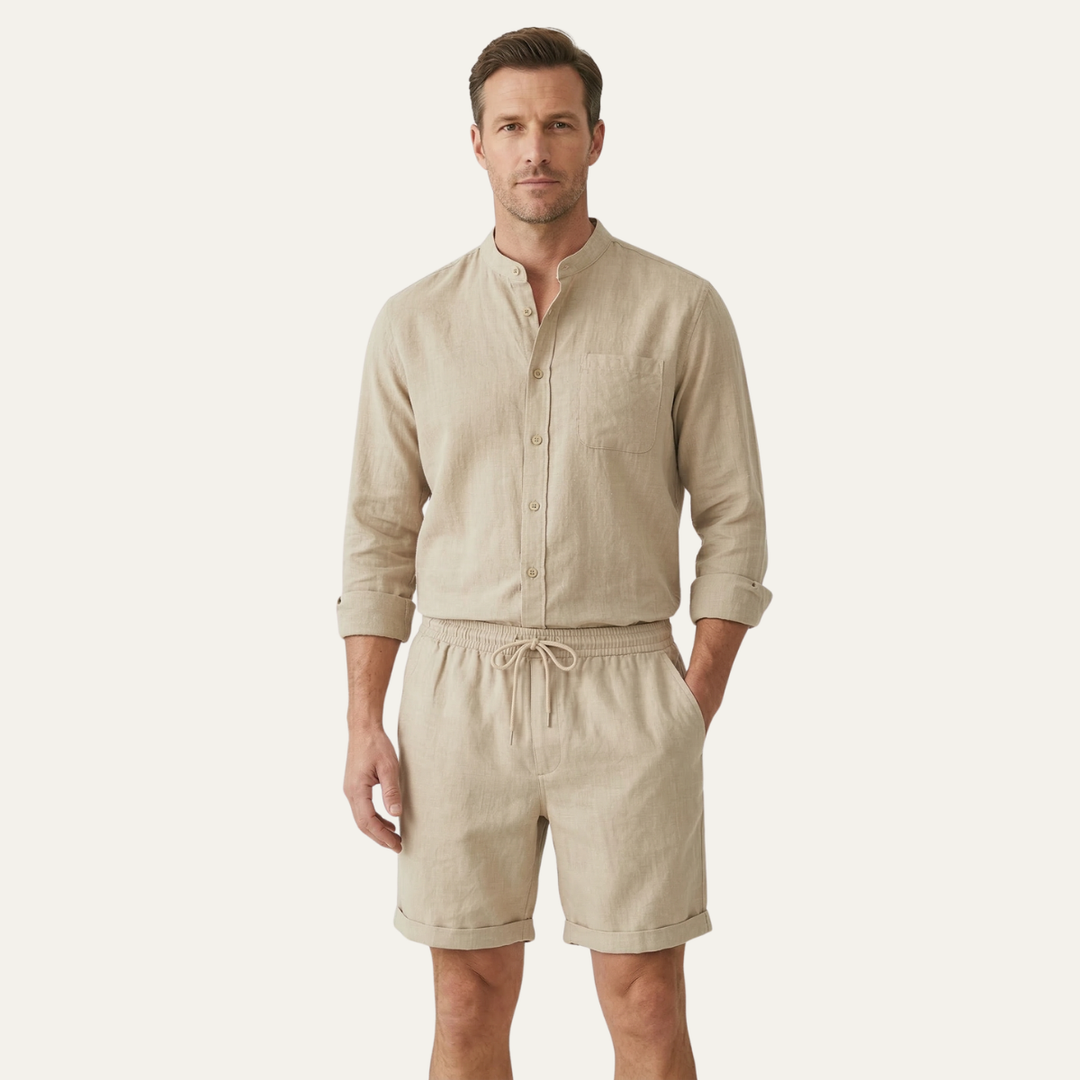 The Glenbrook Park Men’s Cotton Linen Set – Shirt &amp; Shorts