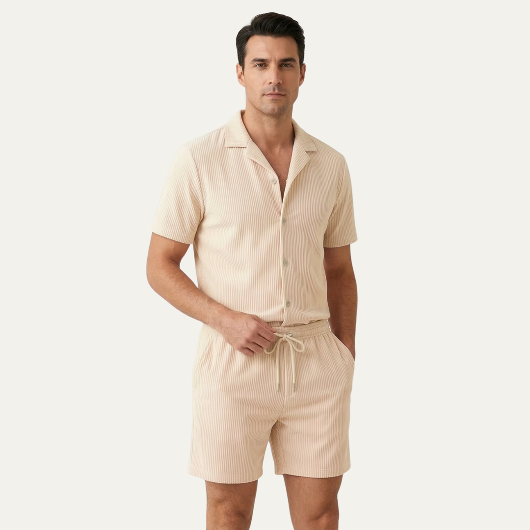 The Brookmill Men’s Ribbed Summer Set – Shirt &amp; Shorts