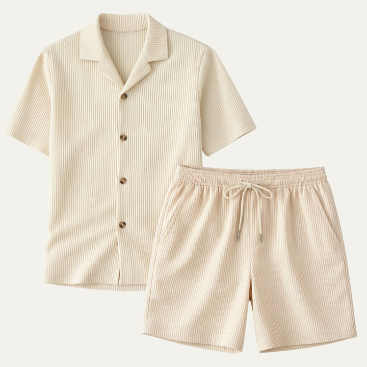 The Brookmill Men’s Ribbed Summer Set – Shirt &amp; Shorts