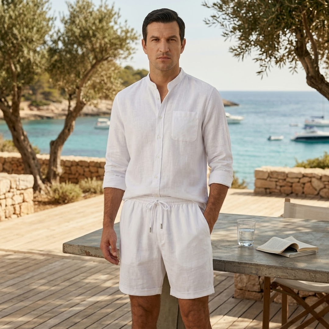 The Glenbrook Park Men’s Cotton Linen Set – Shirt &amp; Shorts