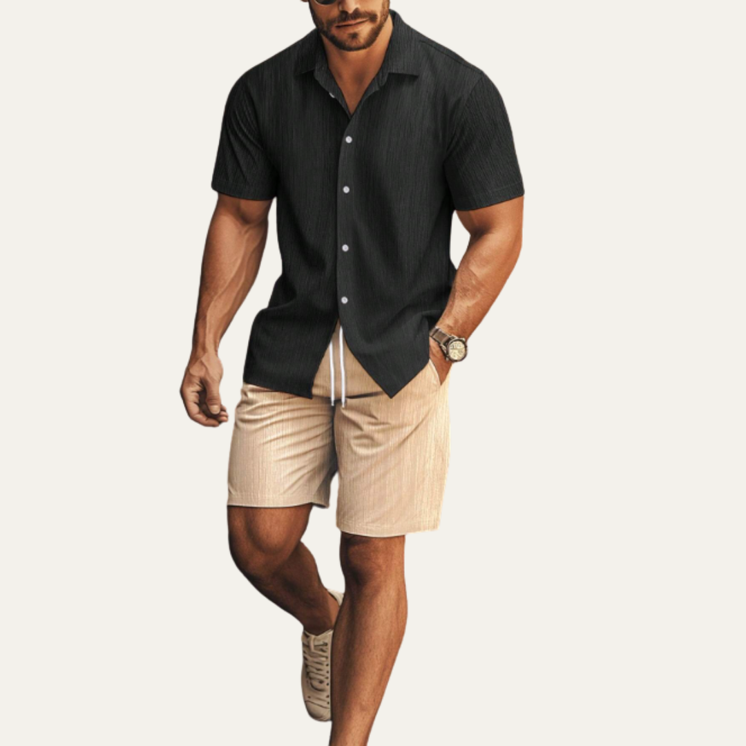 The Pinefield Men’s Summer Co Ord Set – Button Up Shirt &amp; Drawstring Shorts