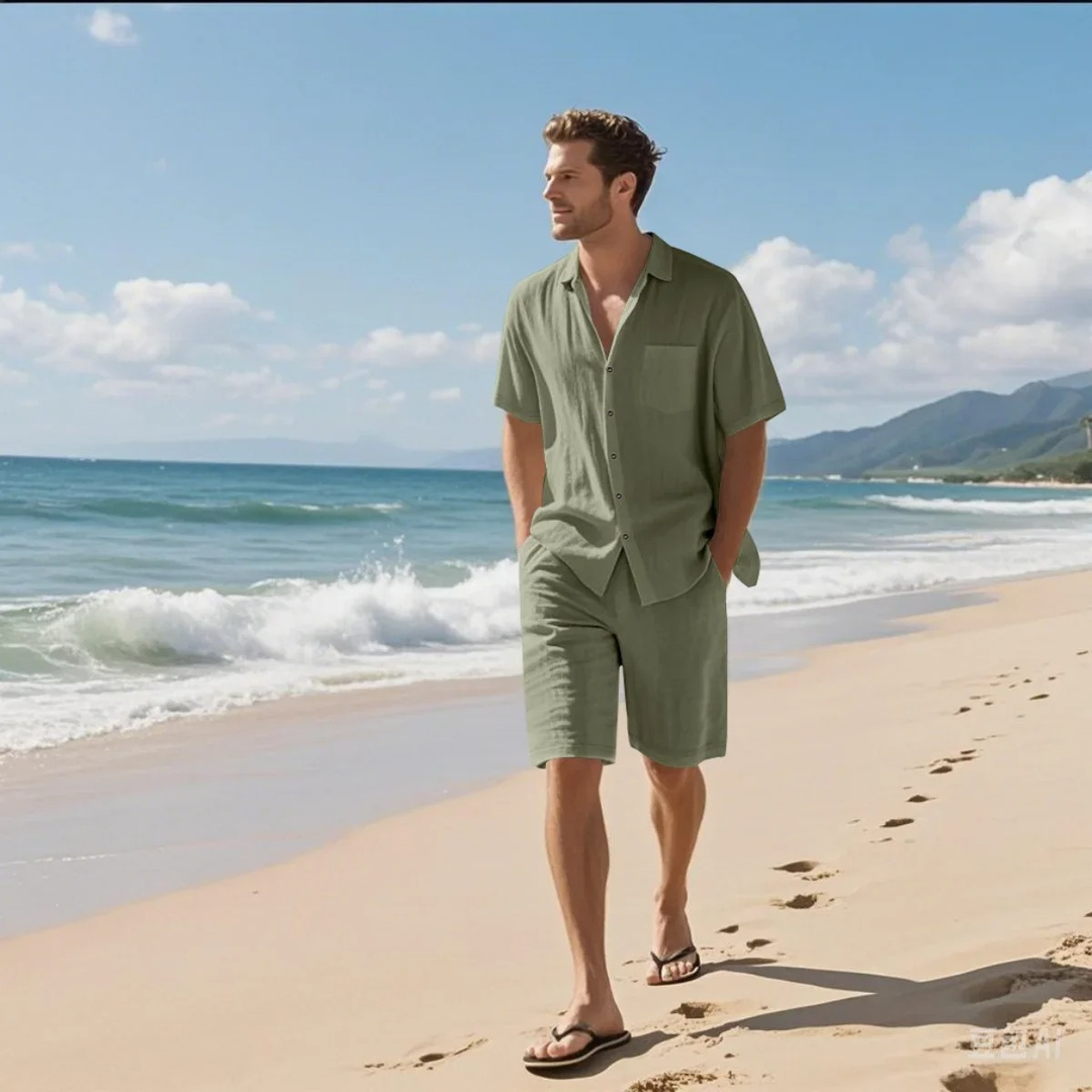 The Wexley Men’s Summer Retro Beach Set – Shirt &amp; Shorts