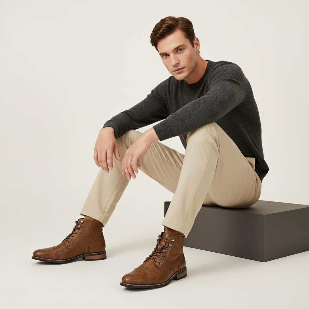 The Porto Cervo Men’s Durable  Faux Leather Lace Up Ankle Boots