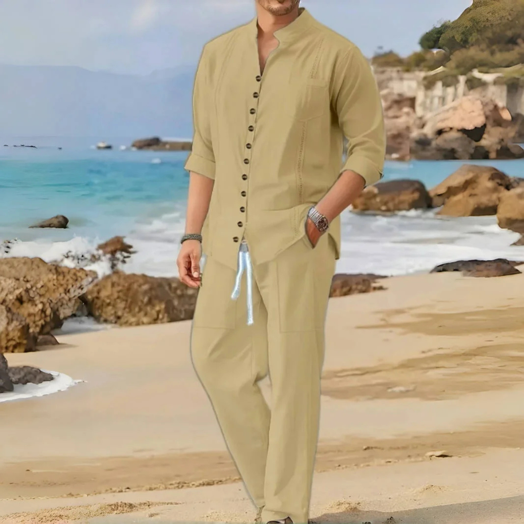 The Woodmere Men’s Retro Cotton &amp; Linen Set – Shirt &amp; Pants