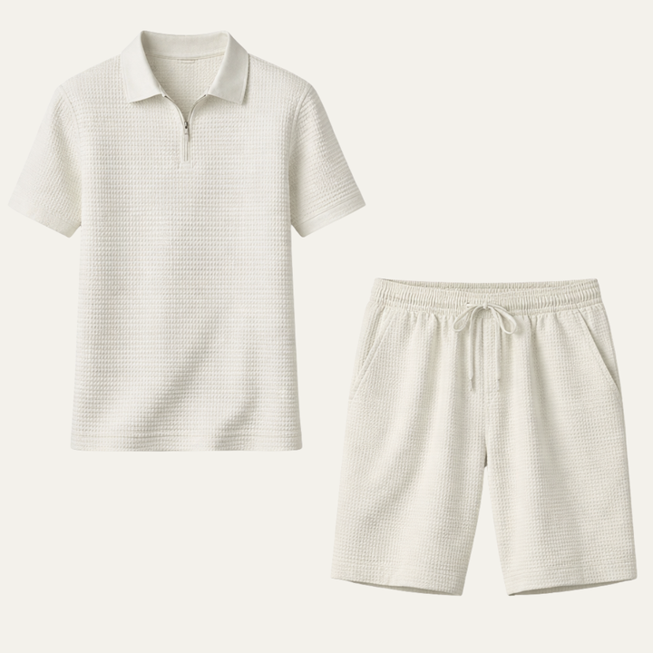 The Willowmont Men’s Summer Waffle Knit Set – Polo &amp; Shorts