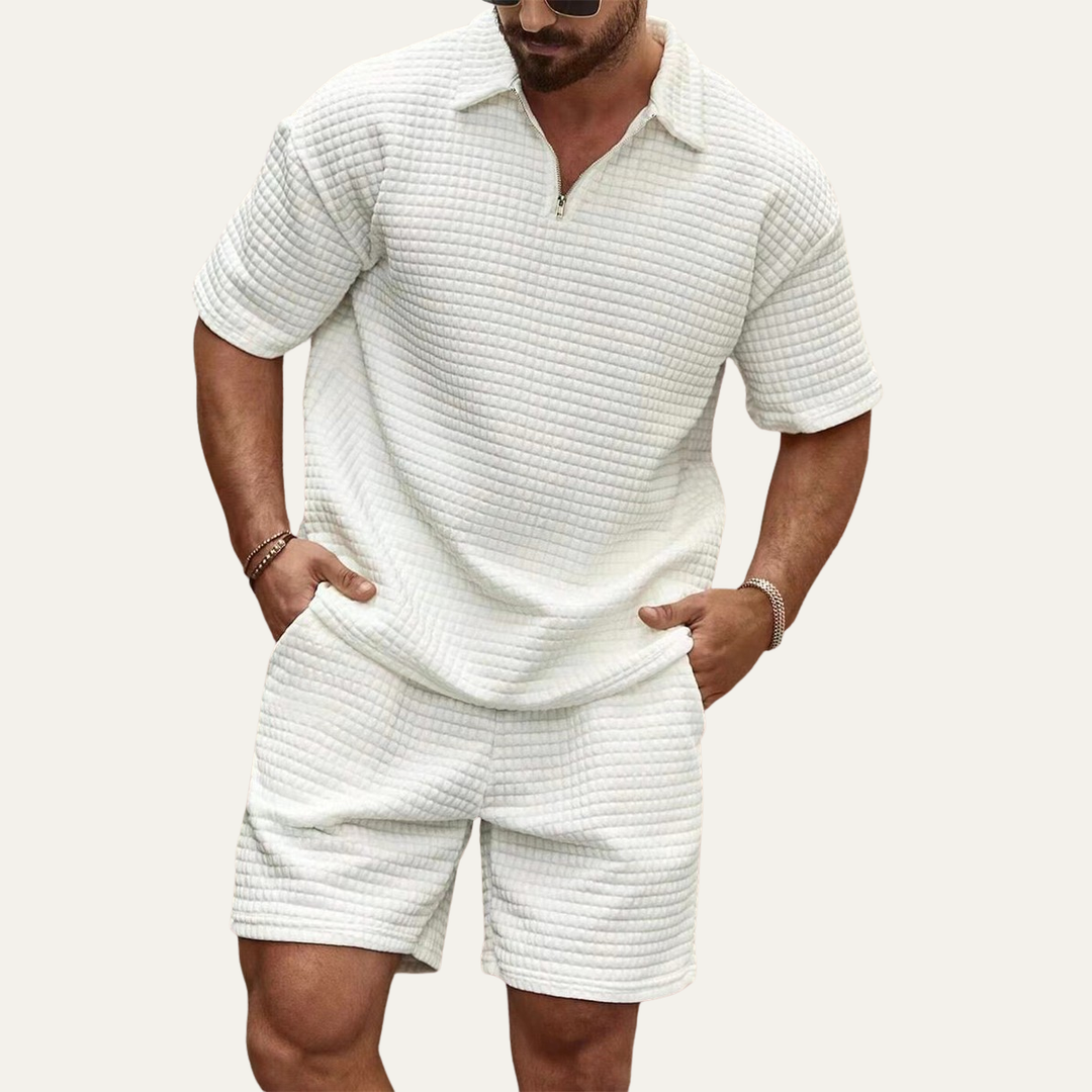 The Willowmont Men’s Summer Waffle Knit Set – Polo &amp; Shorts
