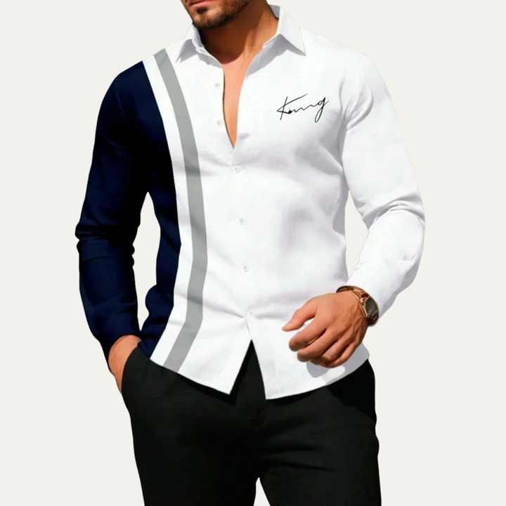 The Riomaggiore Men’s Summer Color Block Striped Dress Shirt