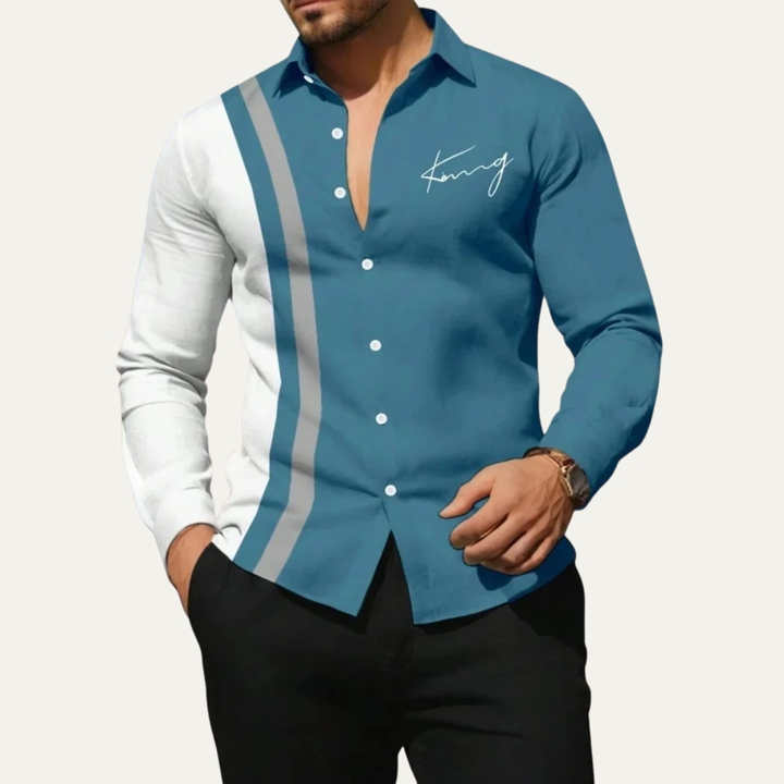 The Riomaggiore Men’s Summer Color Block Striped Dress Shirt