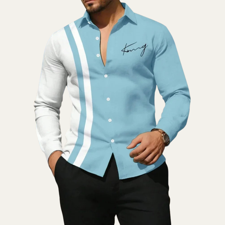The Riomaggiore Men’s Summer Color Block Striped Dress Shirt