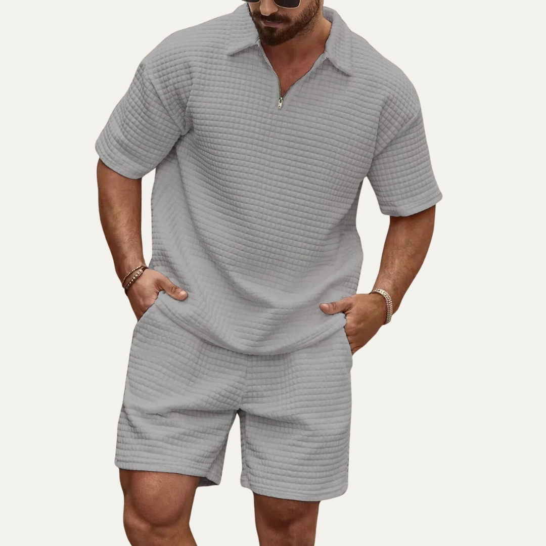 The Willowmont Men’s Summer Waffle Knit Set – Polo &amp; Shorts