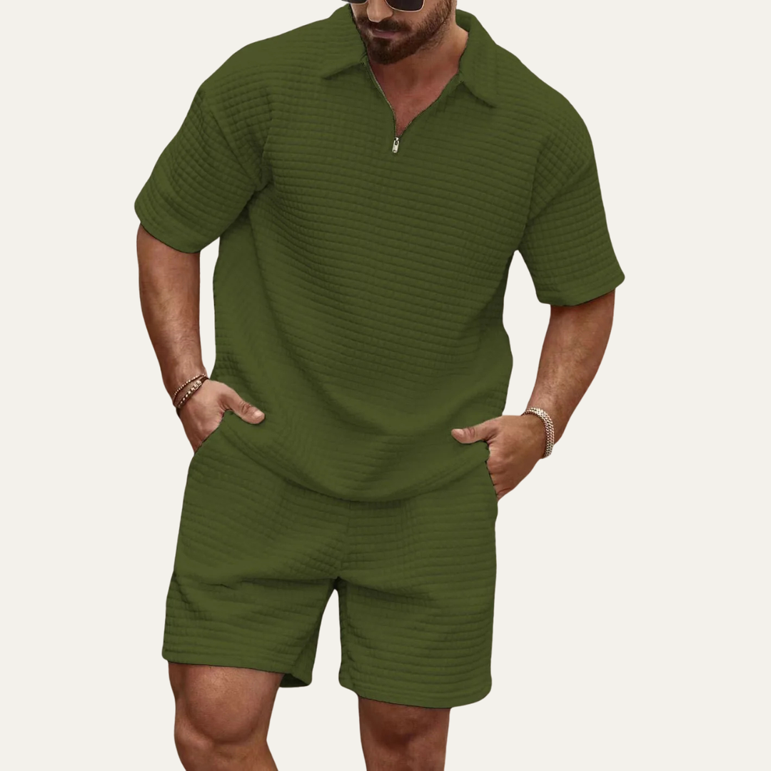 The Willowmont Men’s Summer Waffle Knit Set – Polo &amp; Shorts