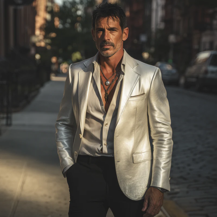 The Monaco Men’s Silver Metallic Blazer – Luxury Party &amp; Dinner Jacket
