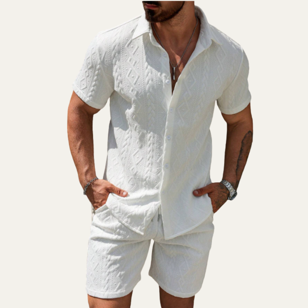 The Willowgate Ridge Men’s Knitted Summer Co Ord Set Shirt &amp; Shorts