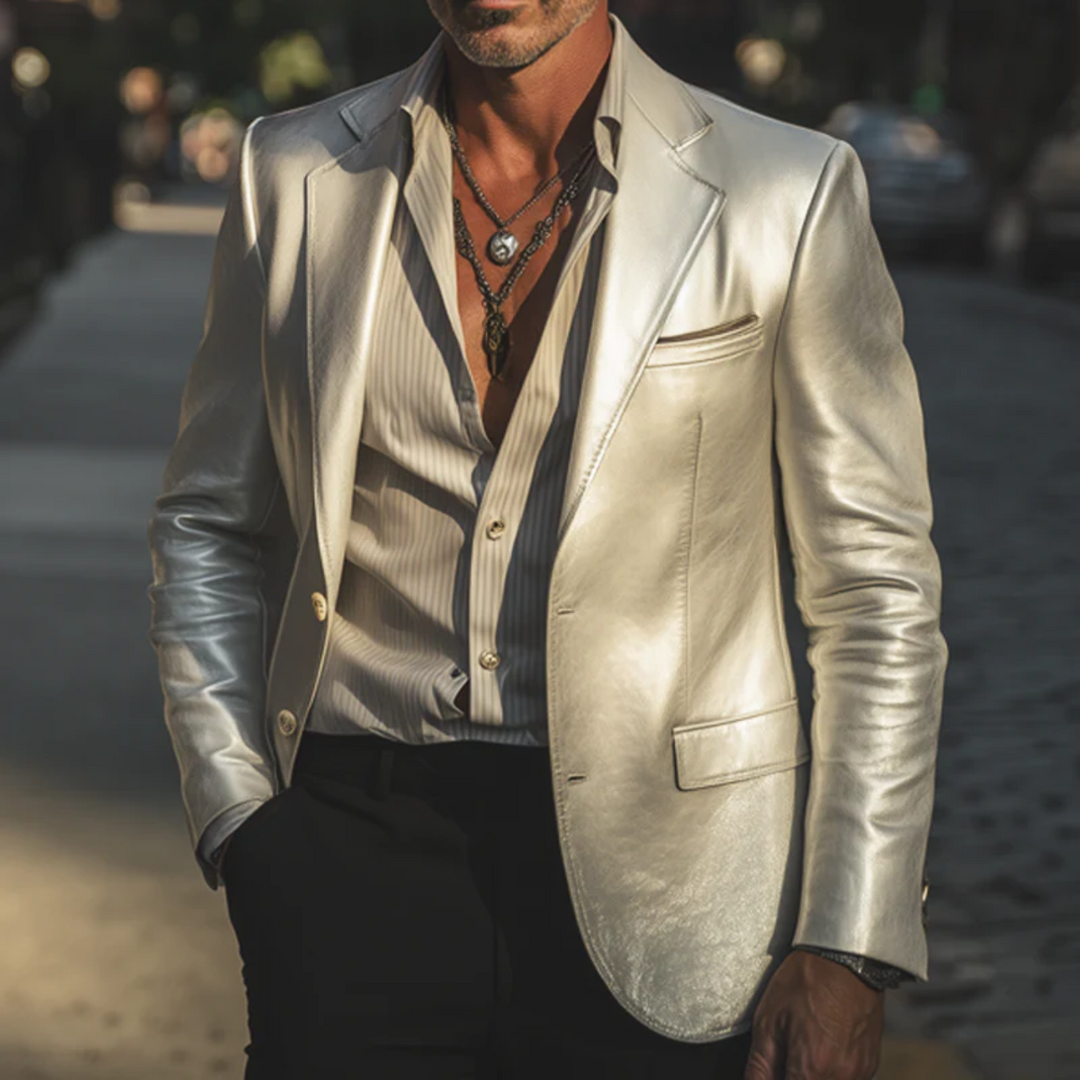 The Monaco Men’s Silver Metallic Blazer – Luxury Party &amp; Dinner Jacket