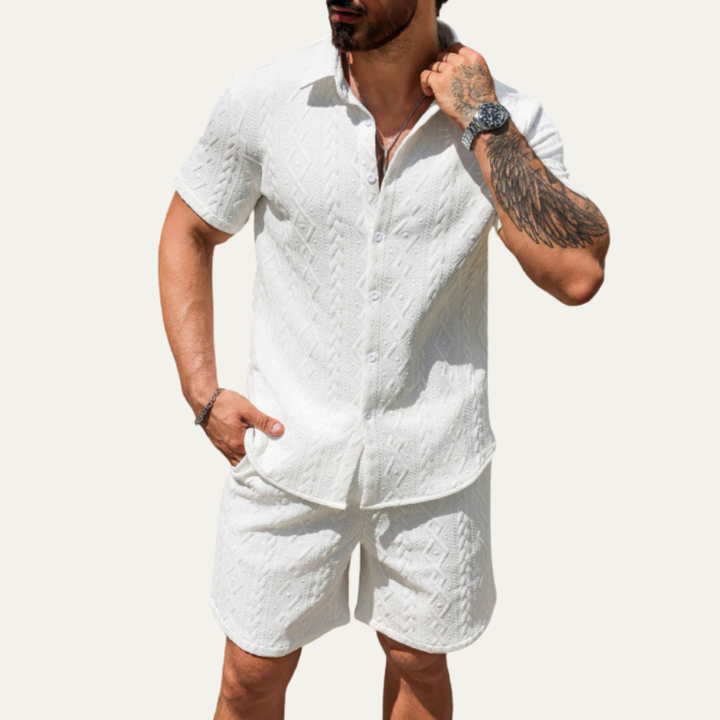 The Willowgate Ridge Men’s Knitted Summer Co Ord Set Shirt &amp; Shorts