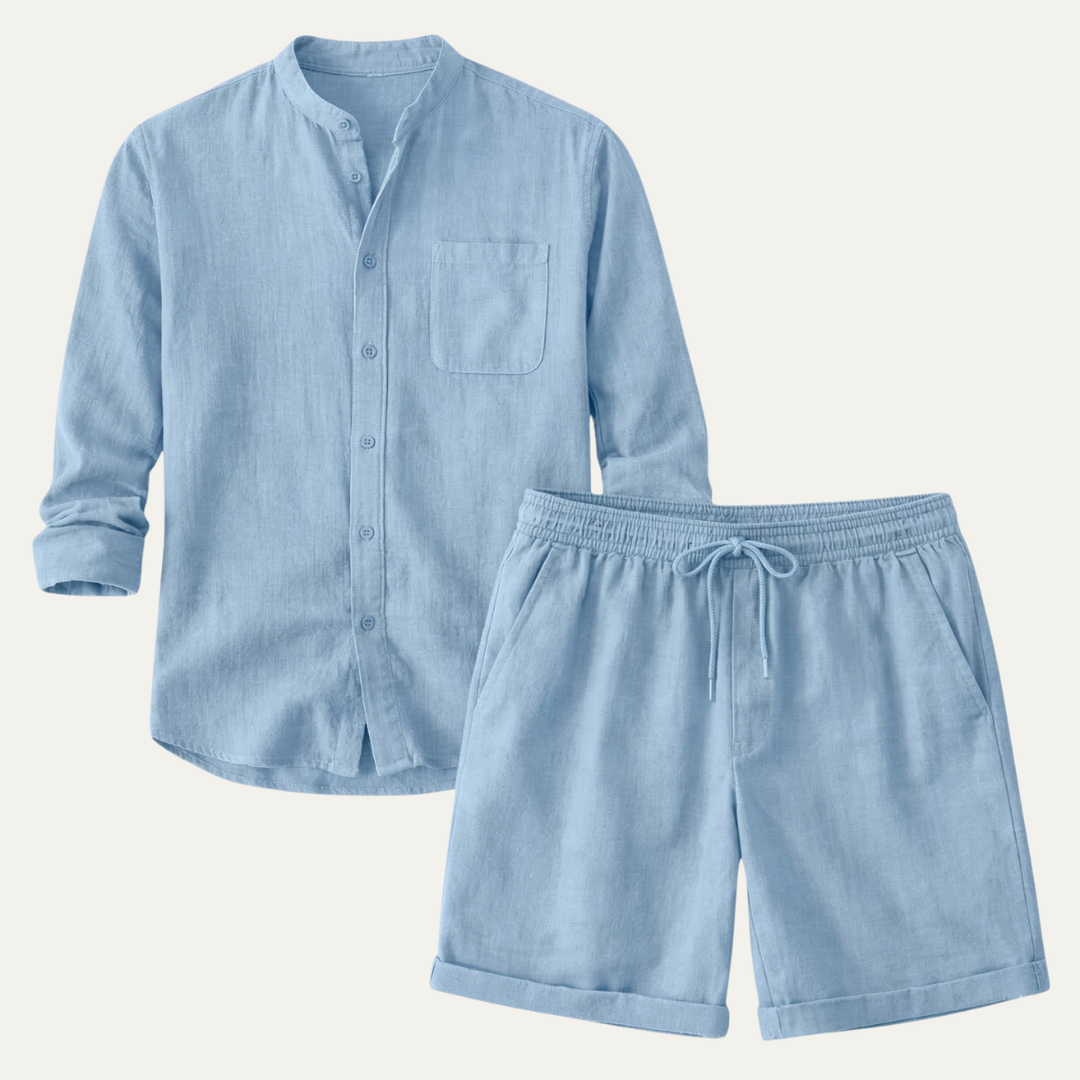 The Glenbrook Park Men’s Cotton Linen Set – Shirt &amp; Shorts