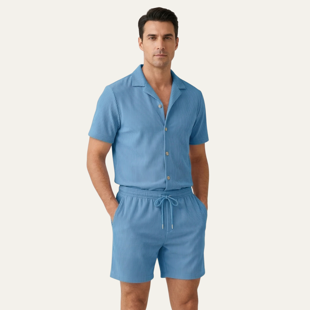 The Brookmill Men’s Ribbed Summer Set – Shirt &amp; Shorts