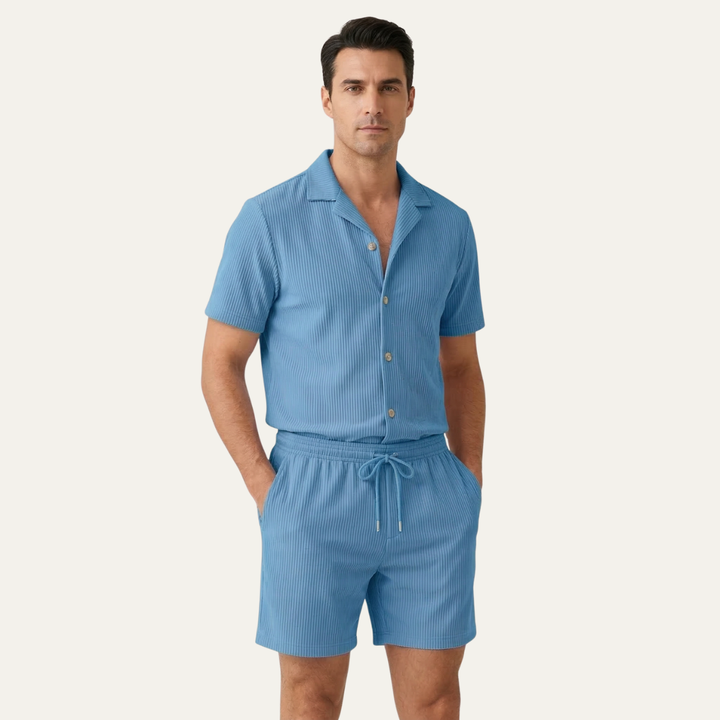 The Brookmill Men’s Ribbed Summer Set – Shirt &amp; Shorts