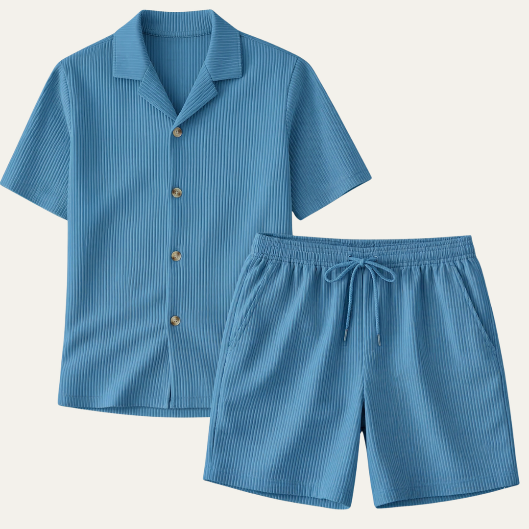 The Brookmill Men’s Ribbed Summer Set – Shirt &amp; Shorts