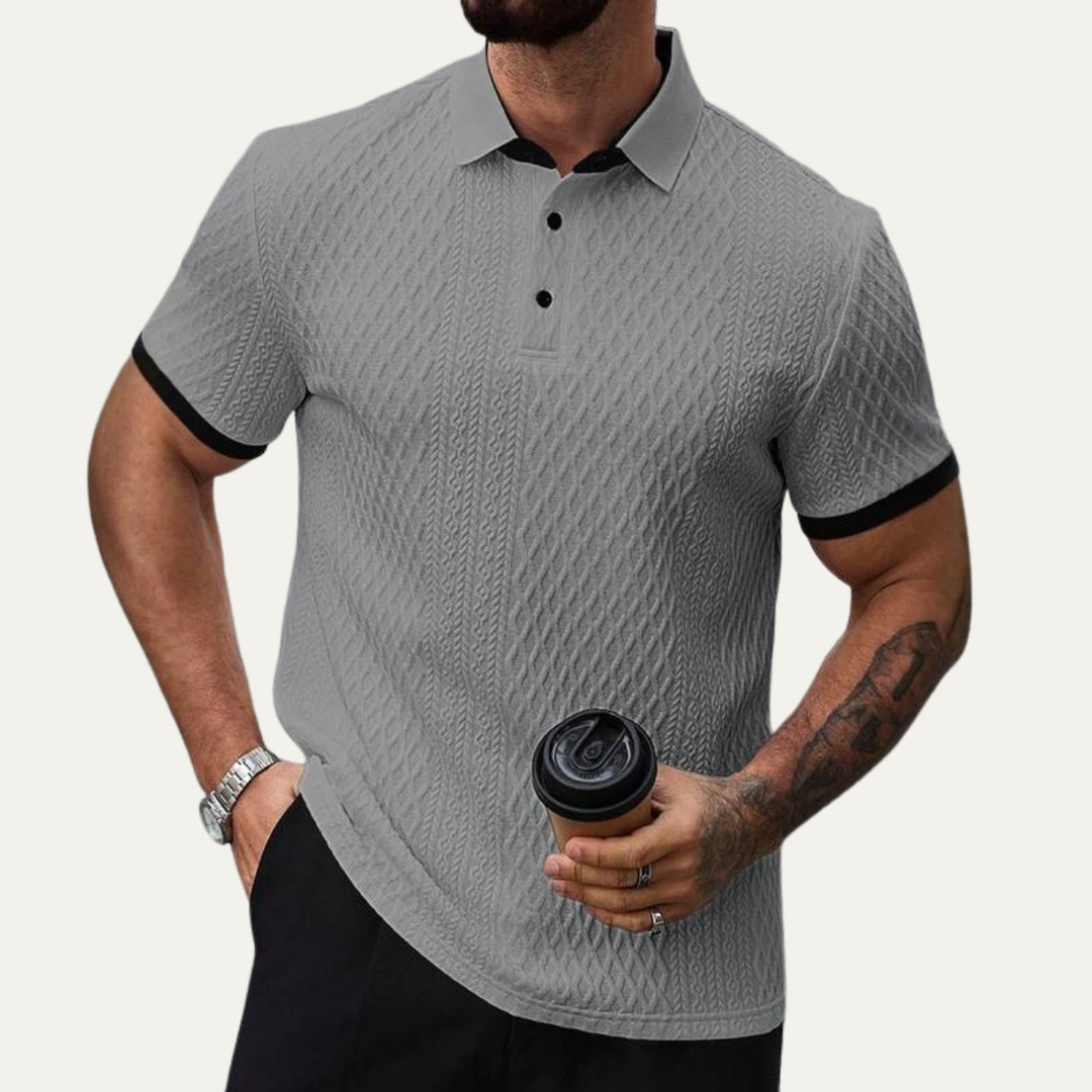 The Glenbrook Hill Men’s Casual Textured Polo Shirt with Contrast Collar