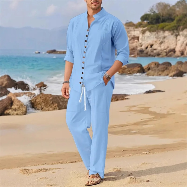 The Pineview Men’s Cotton Linen Two Piece Shirt Set