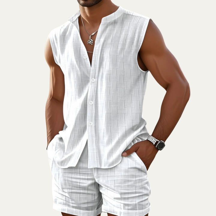 The Ironbridge Men’s Summer Sleeveless Button Up Shirt &amp; Shorts Set